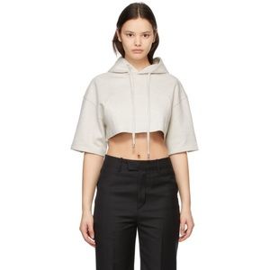ADER error Beige Cropped Short Sleeve Hoodie